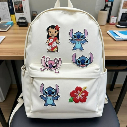 Backpack Adorned With Adorable Stitch Lilo Angel And Hibiscus Patches