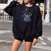 Black Oversized Crewneck With Small Stitch Heart Drawing Center Design