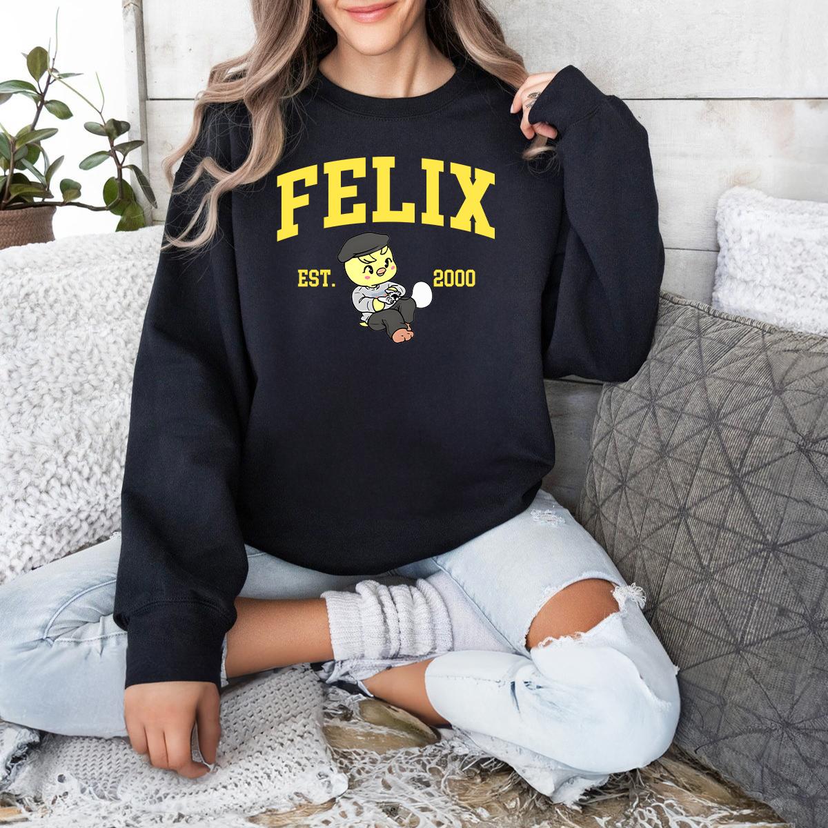 Black Cotton Sweatshirt Felix Stray Kids Character.