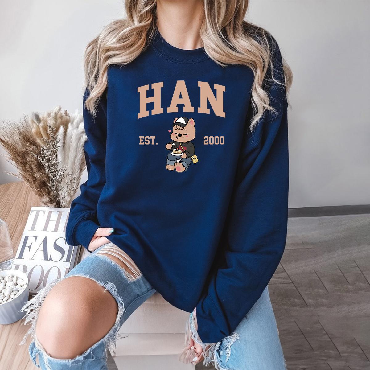 Navy Cotton Sweatshirt Han Stray Kids Character.