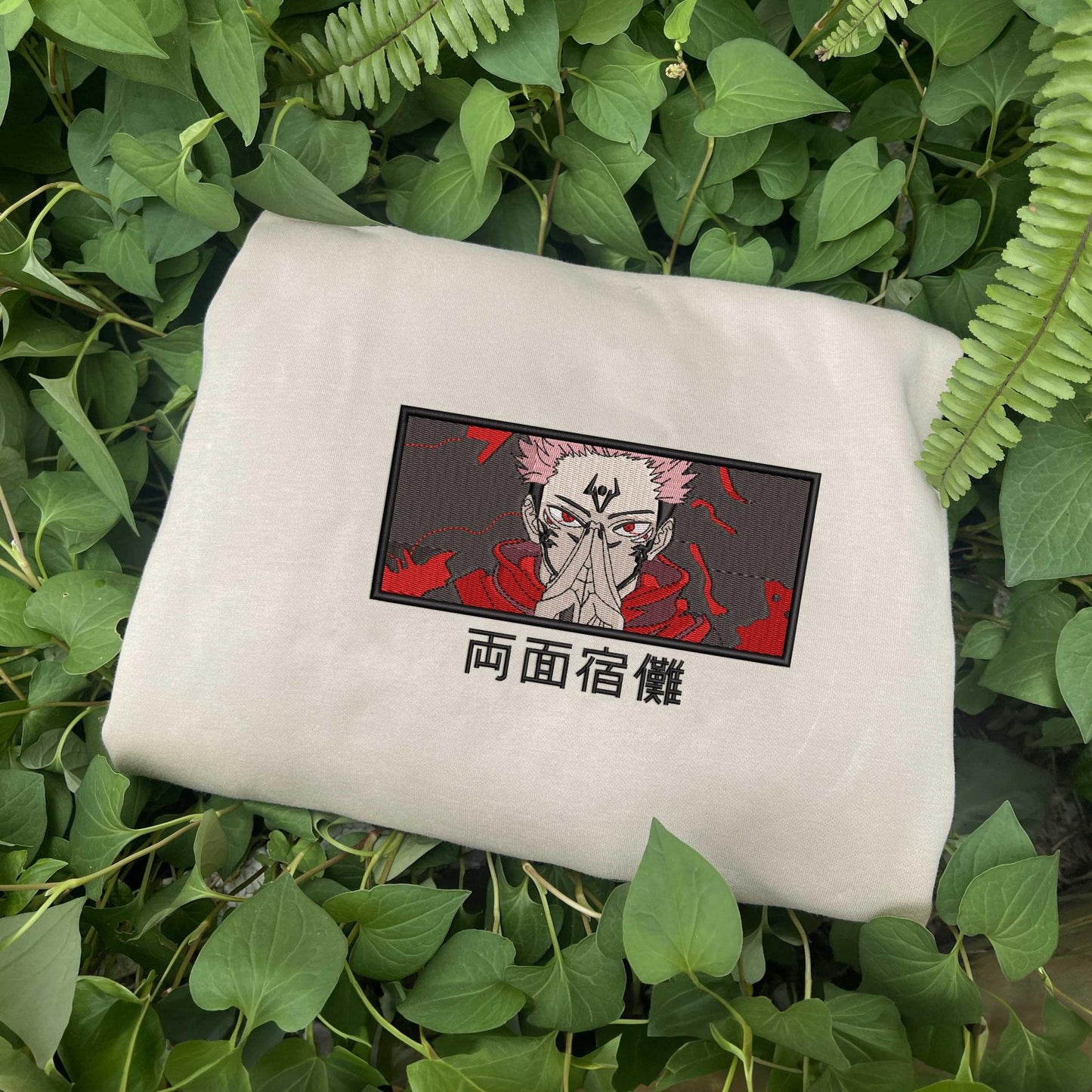 Beige Sweatshirt Sukuna Shrine Embroidery Anime Gift