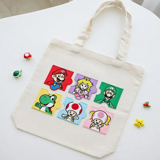 ToteBag Adorned With Six Super Mario Puzzle Piece Patches