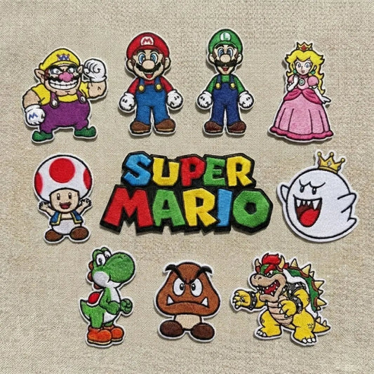 Close-Up Of Super Mario Patches On Fuzzy Surface 
