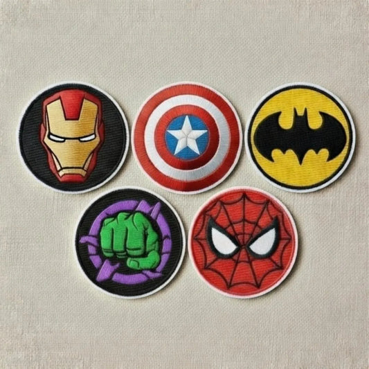 Collection Of Five Superhero Symbol Embroidered Patches