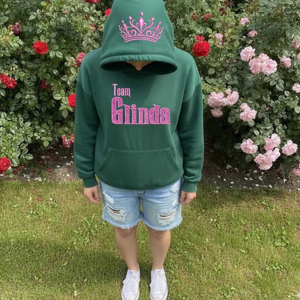 Team Glinda Green Hoodie Pink Glitter Crown Embroidered Vintage Sweatshirt