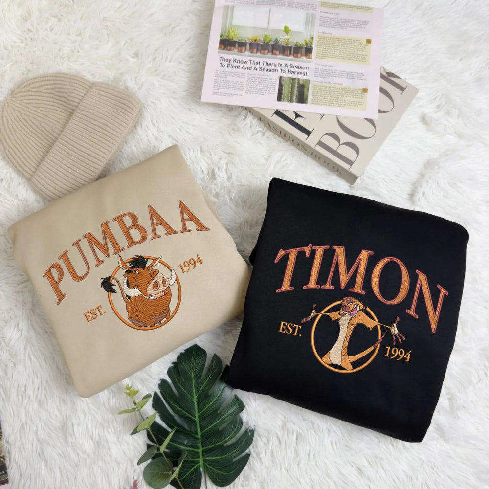Sand, Black Sweatshirts Featuring Pumbaa, Timon With Beanie And Books