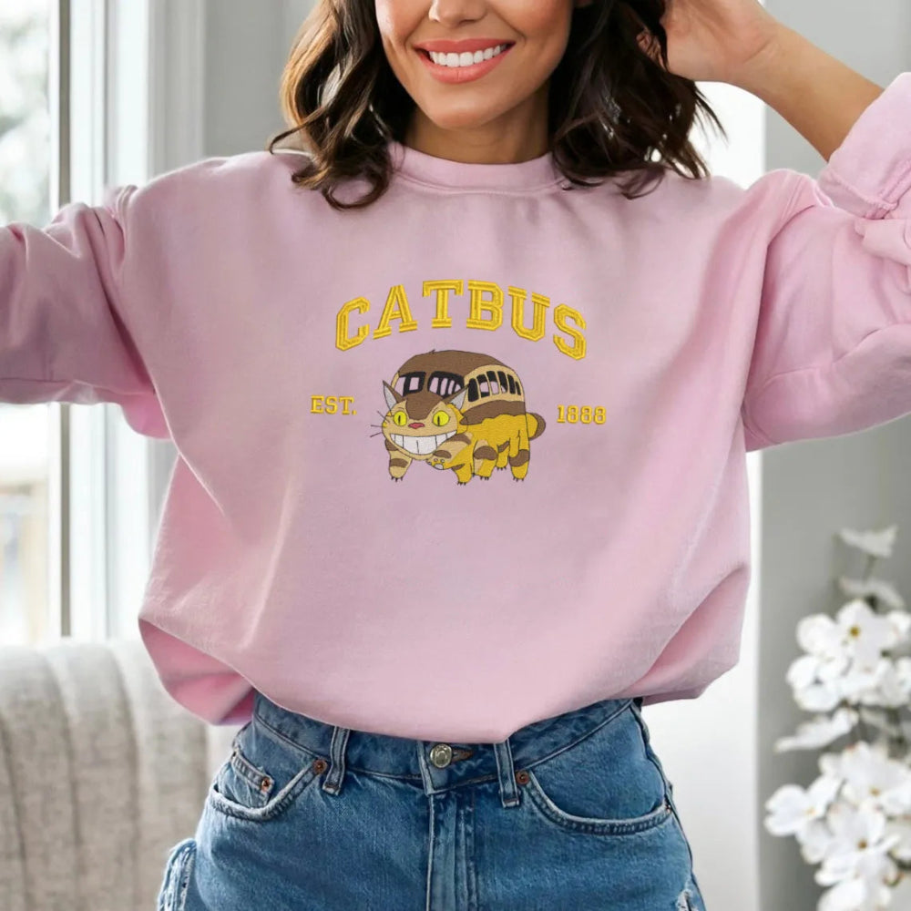 Pink Sweatshirt With Catbus Smiling Est 1888
