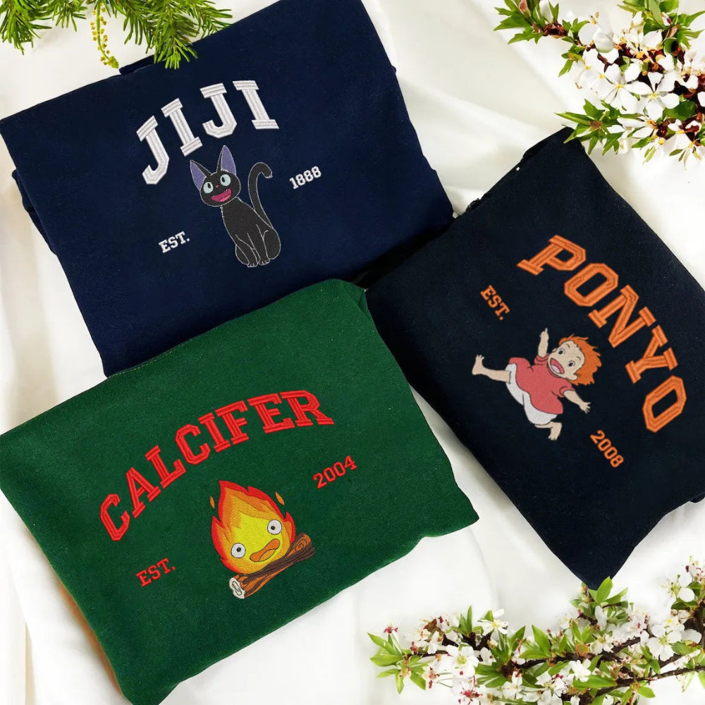 Navy, Forest Green,Black Sweatshirts With Jiji, Calcifer And Ponyo
