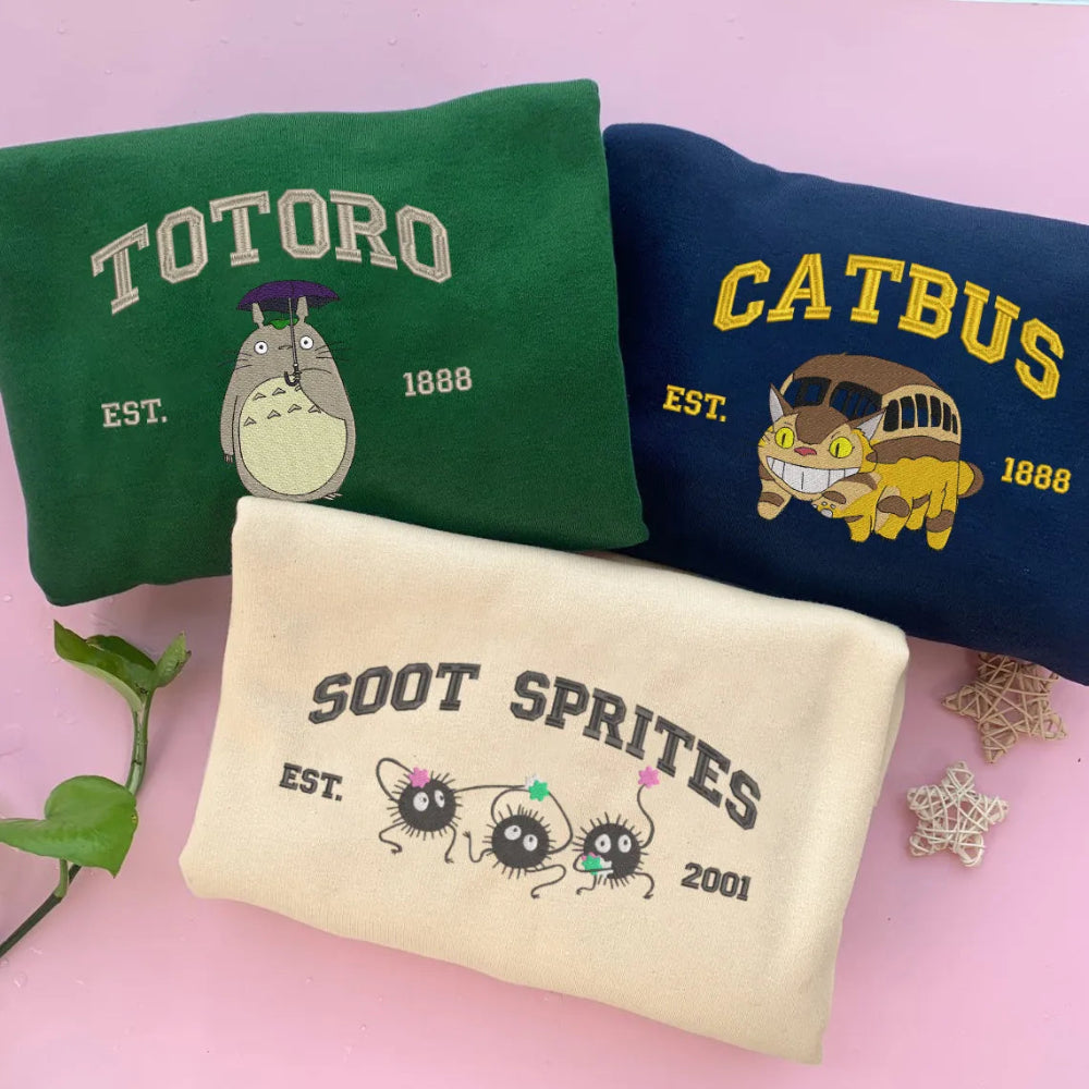 Forest Green, Navy, Sand Sweatshirts With Totoro, Catbus,Soot Sprites
