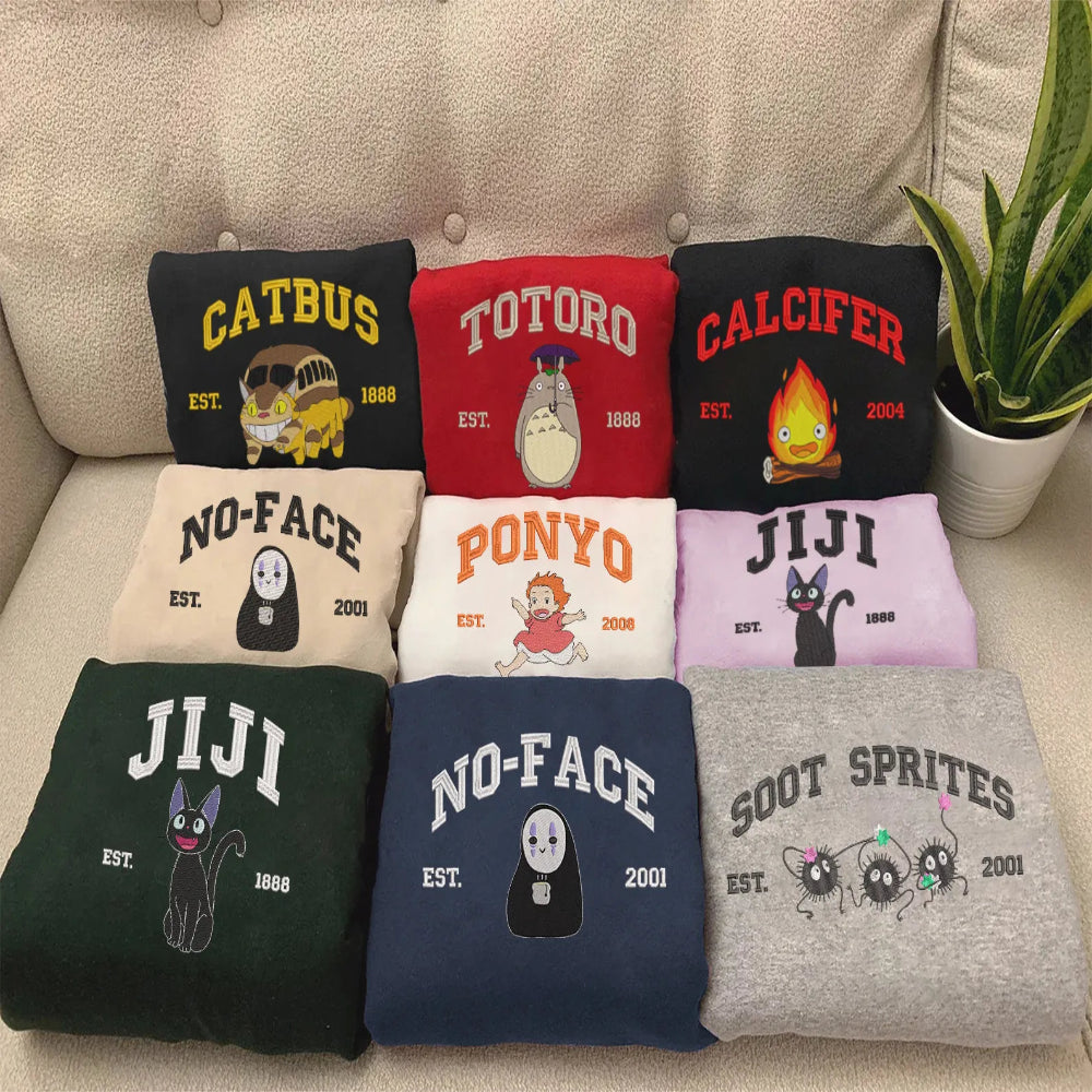Collection Of Studio Ghibli Character Sweatshirts On Couch