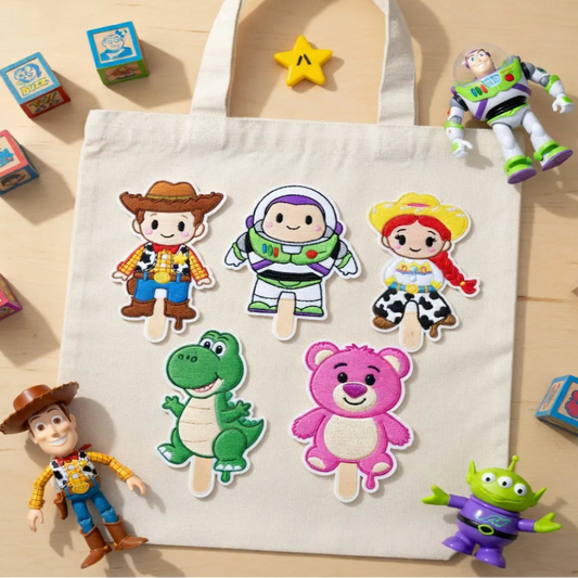 Tote Bag With Five Toy Story Popsicle Embroidered Patches