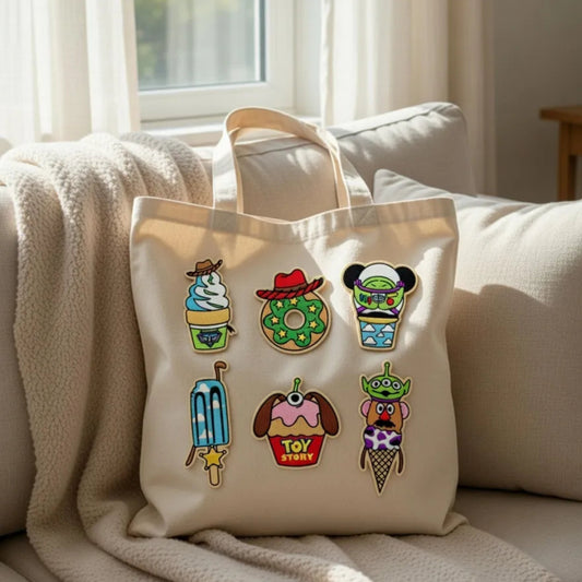 Bag Decorated With Six Cute Toy Story Sweet Treats Patches