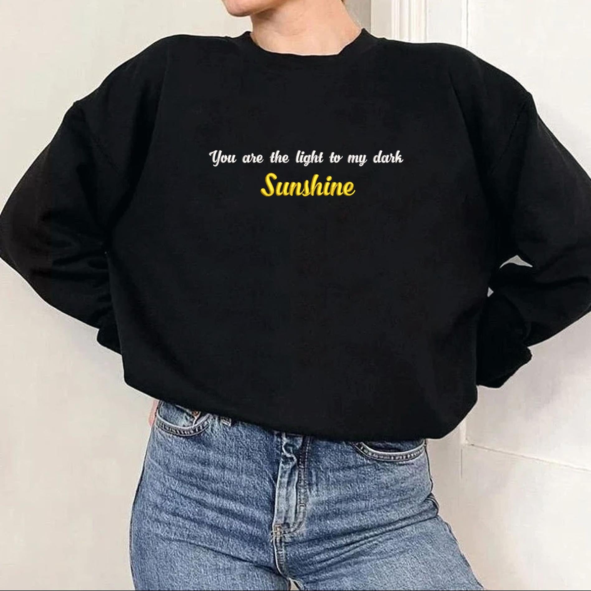Black Twisted Sunshine Love Embroidered Sweatshirt.