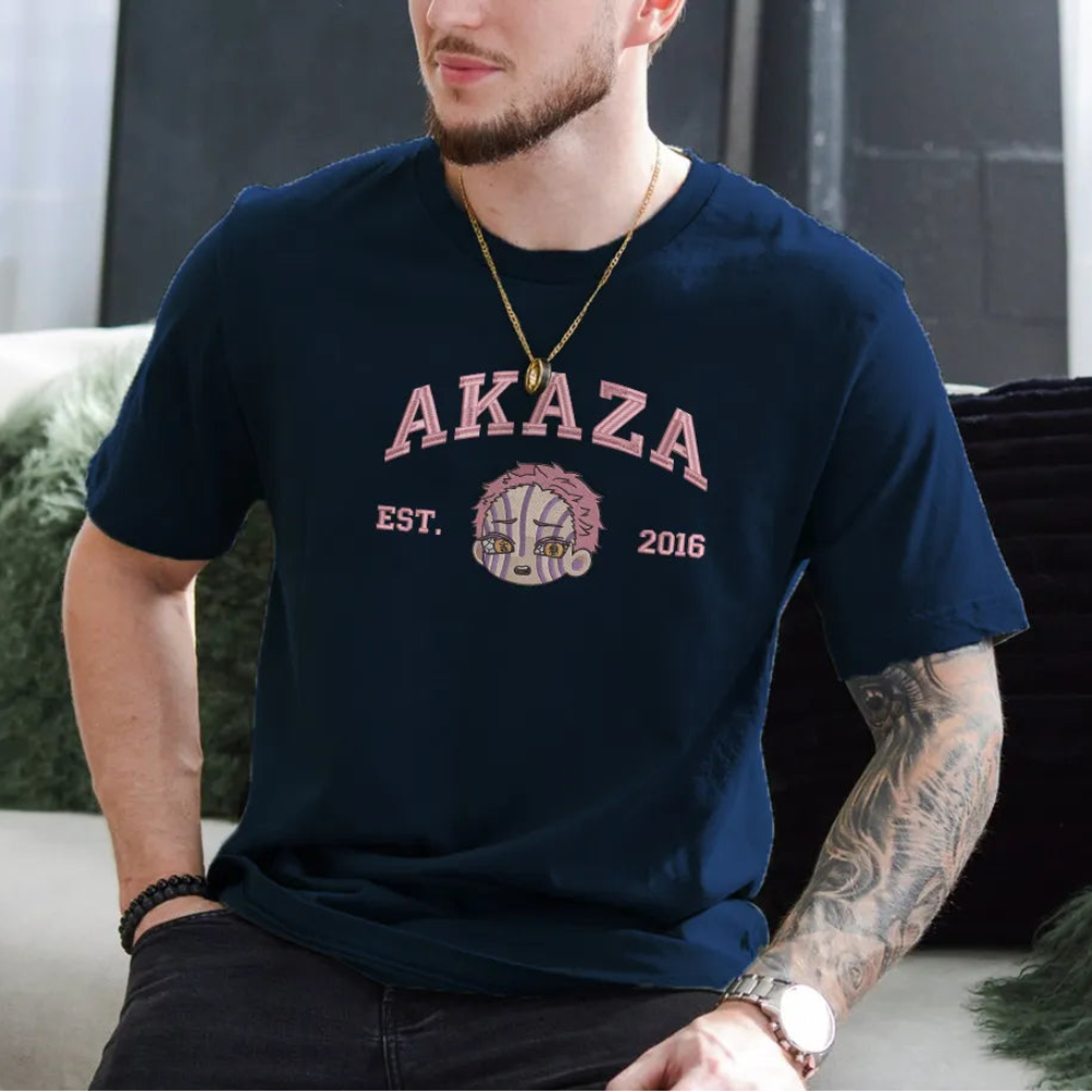Navy Akaza T-Shirt Featuring Chibi Upper Moon And Est 2016