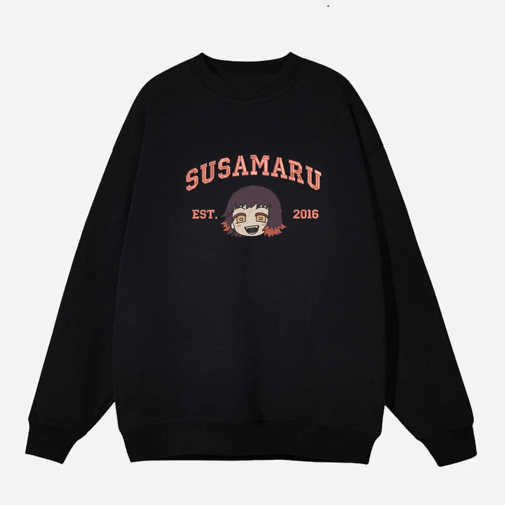 Black Susamaru Sweatshirt Featuring Chibi Character And Est 2016