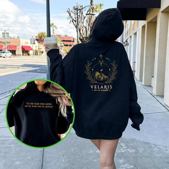 Velaris City of Starlight embroidered black hoodie fantasy