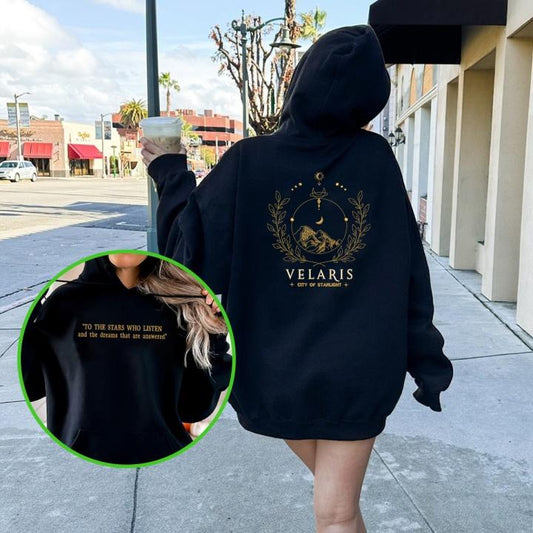 Velaris City of Starlight embroidered black hoodie fantasy