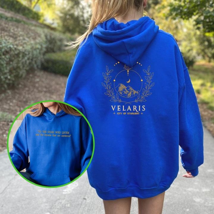 Velaris City of Starlight blue embroidered fantasy hoodie