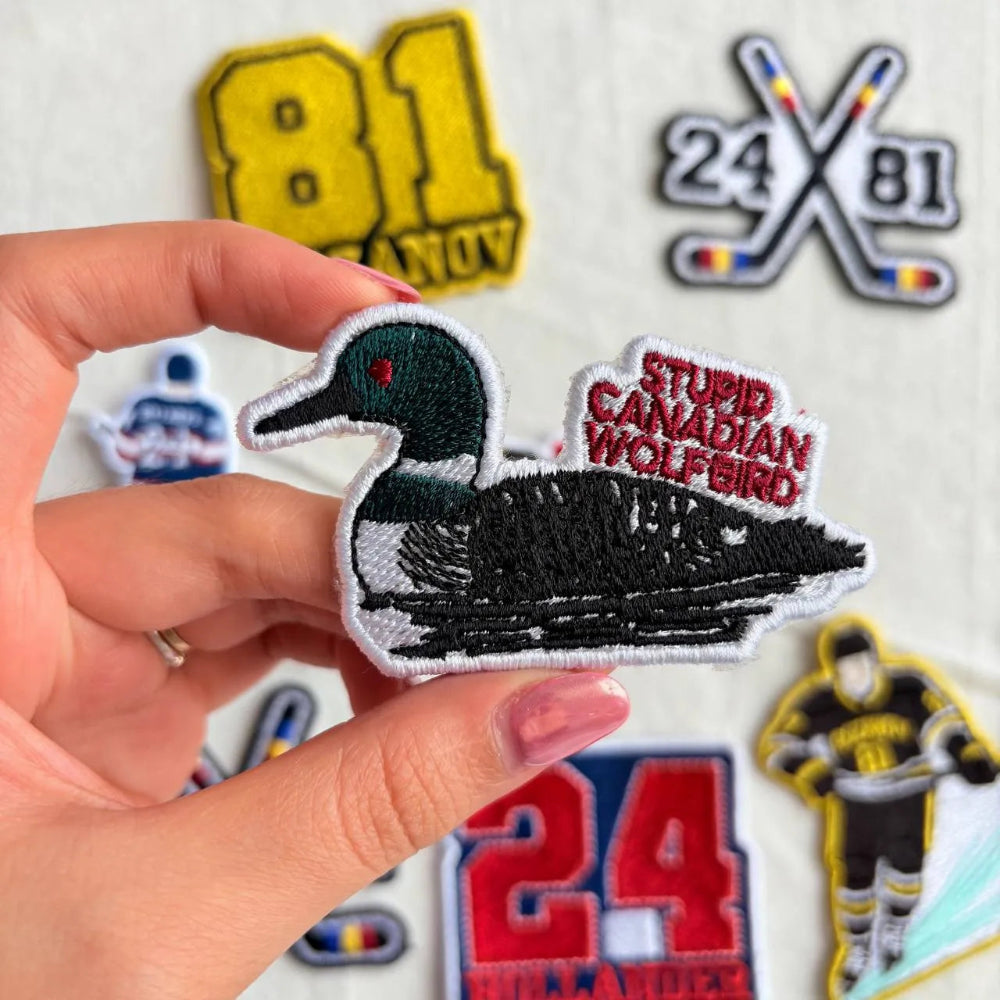 Fun Stupid Canadian Wolfbird Duck Patch Black Embroidered Comfort