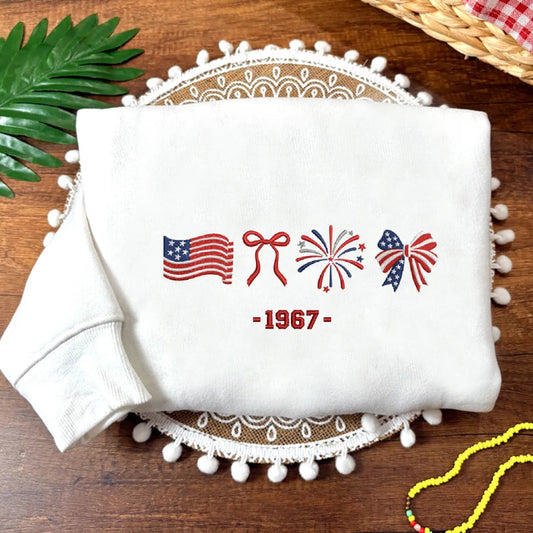 White Sweatshirt With Red White Blue Patriotic Embroidery 1967