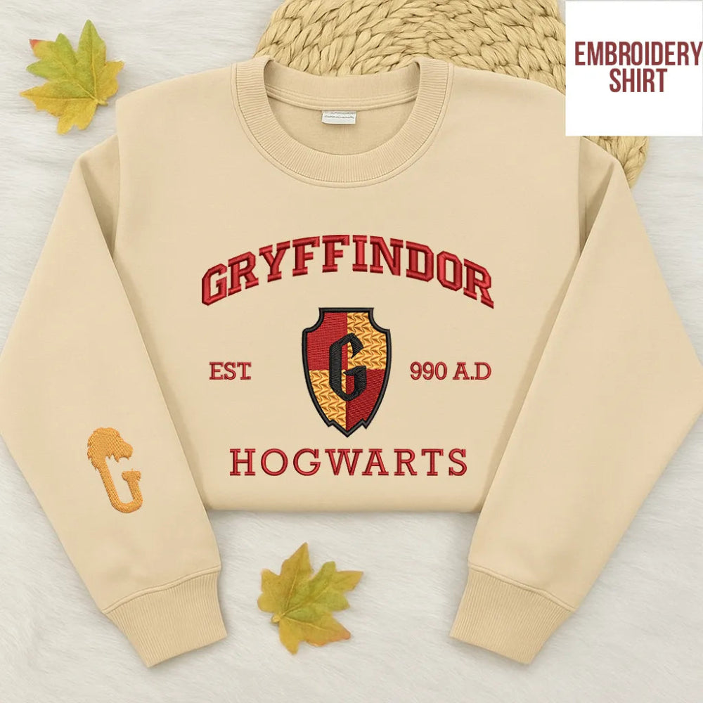 Sand Gryffindor Embroidered Sweatshirt With Red And Gold Crest