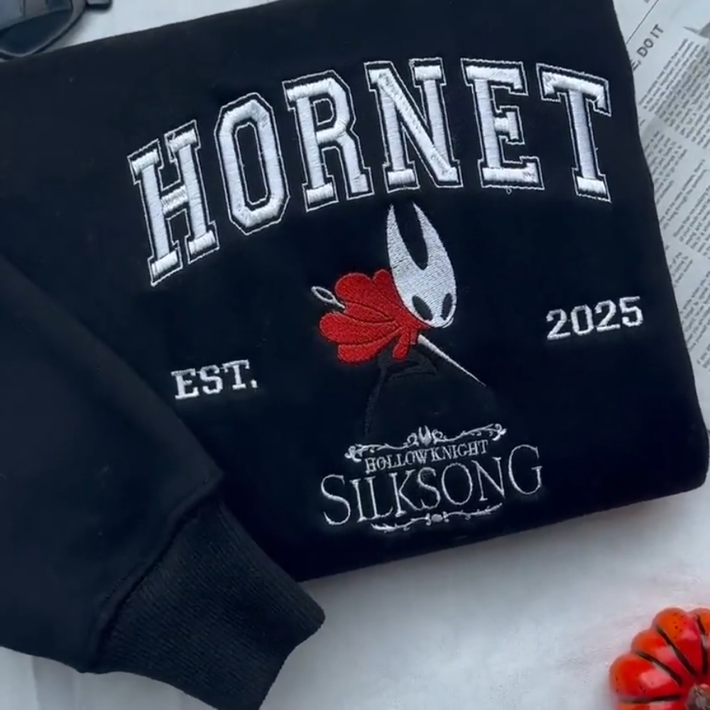 Black Hornet Embroidered Sweatshirt Folded, White Silksong 2025 Edition
