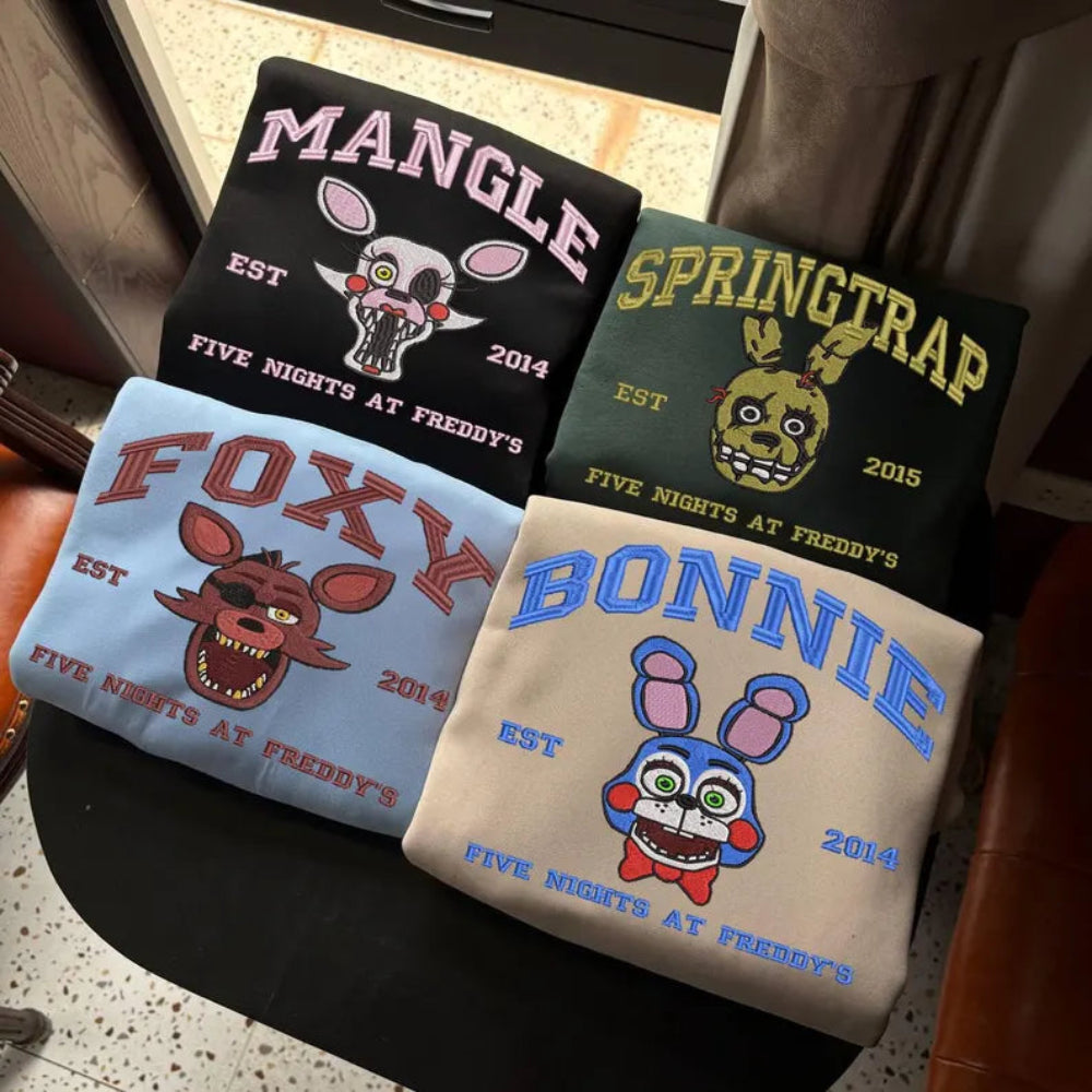 Black Mangle, Green Springtrap Folded Hoodies, Retro FNAF Embroidery