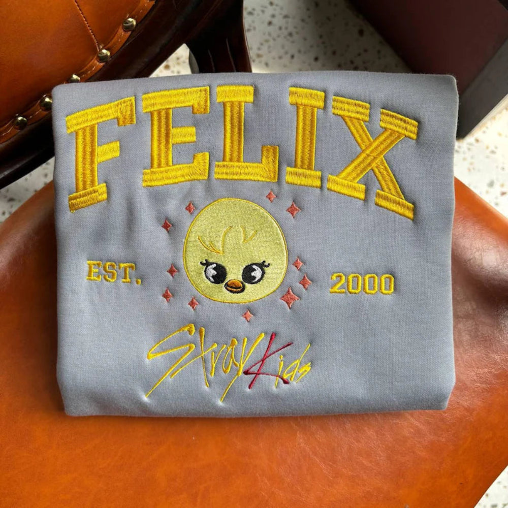 Grey Felix Embroidered Sweatshirt Folded, Yellow Chick SKZOO 2000