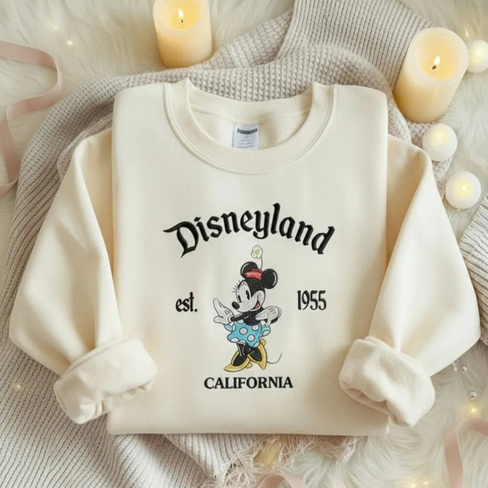 Sand Sweatshirt With Embroidered Minnie Mouse Disneyland Est 1955