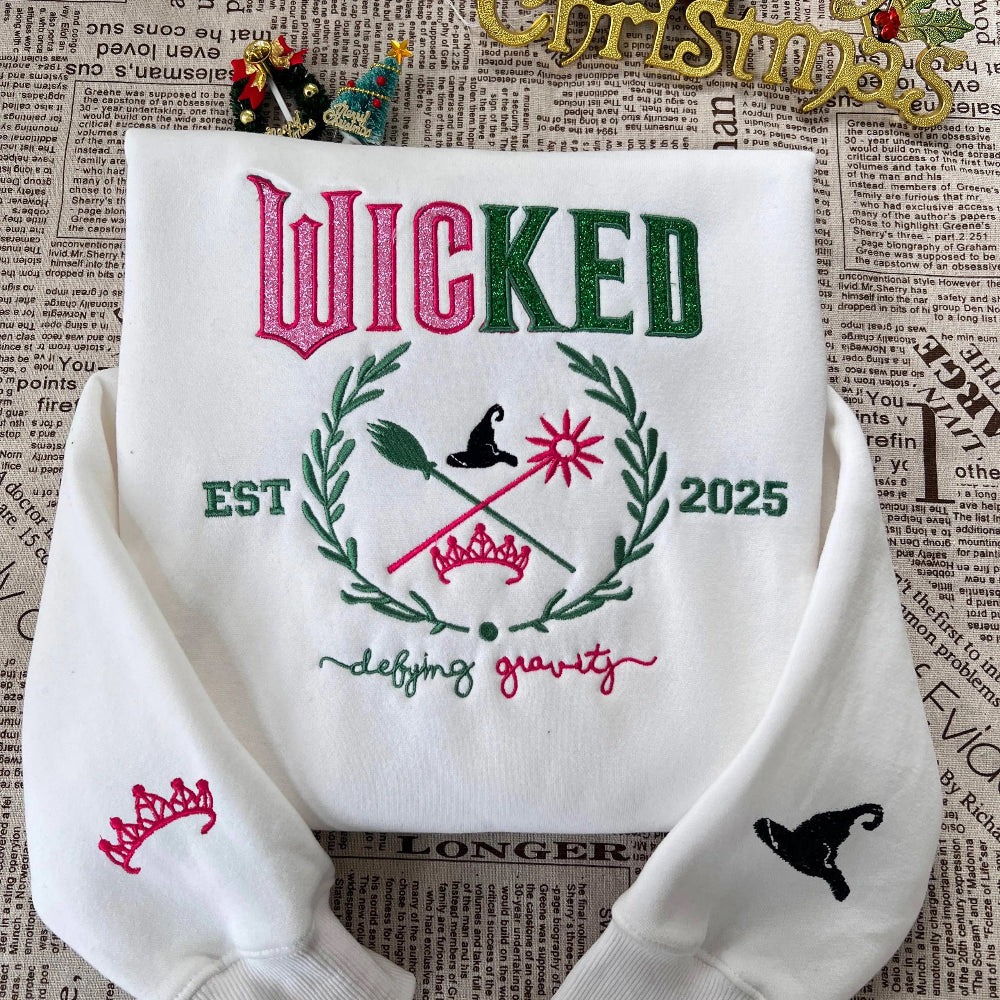 White Wicked Pullover, Vibrant 2025 Embroidered Crest.
