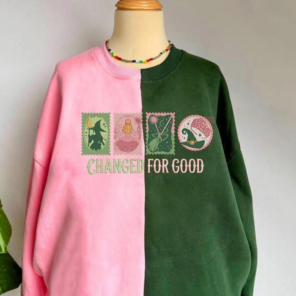 Luxurious Pink Green Wicked Sweatshirt Embroidered Details Comfort Wear