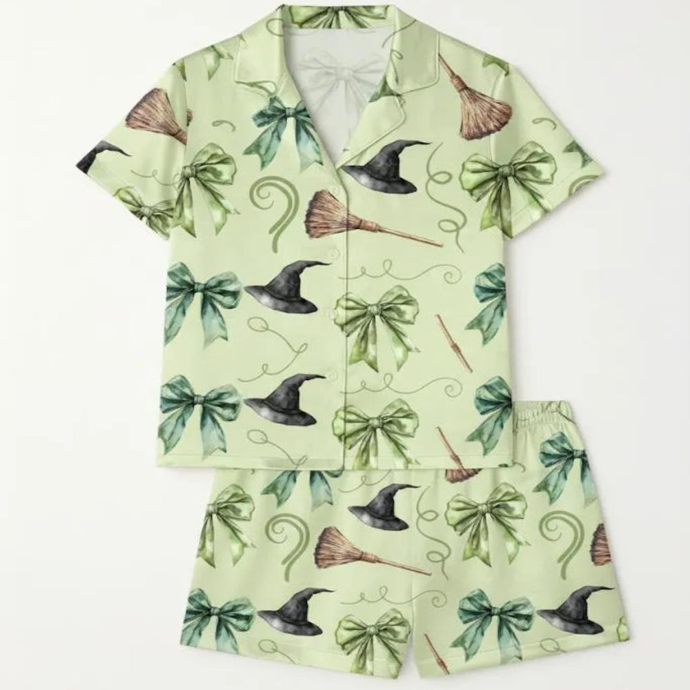 Premium Green Bow Pajama Set Soft Silky Comfort Magical Design