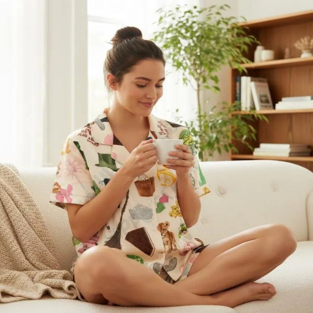 Model lounging in breathable Wicked pajama set for cozy evenings