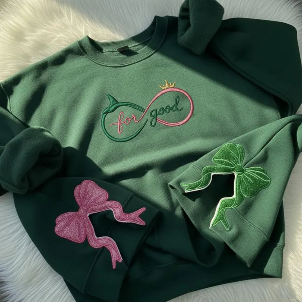 Wicked Infinity For Good Sweatshirt, Pink-Green Embroidered Bow Details