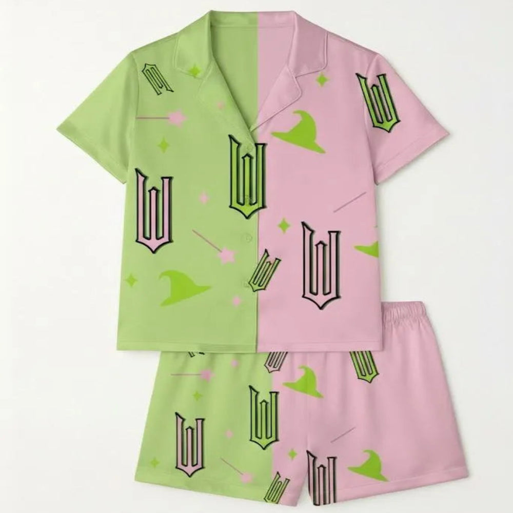 Luxurious Green Pink Split Wicked Pajamas High Quality Satin Shine
