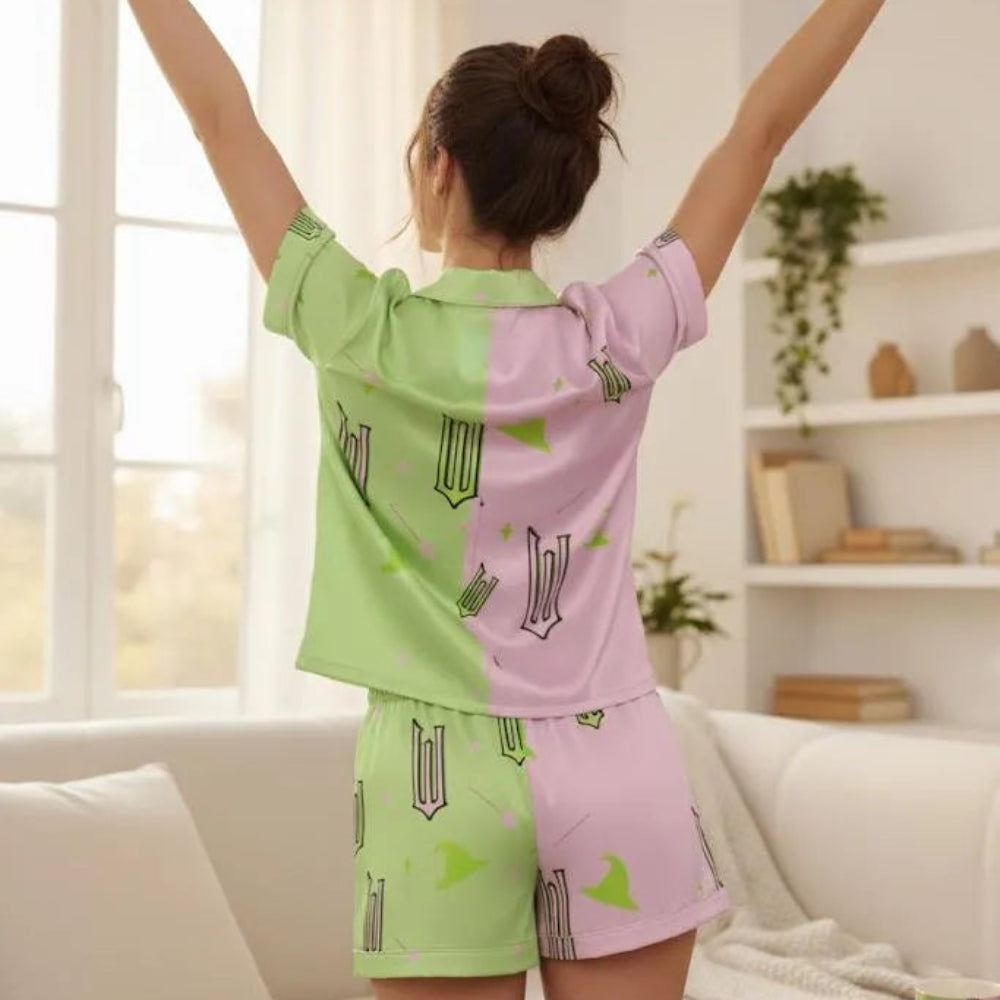 Elegant Woman In Premium Wicked Short Pajamas Raising Arms Gracefully
