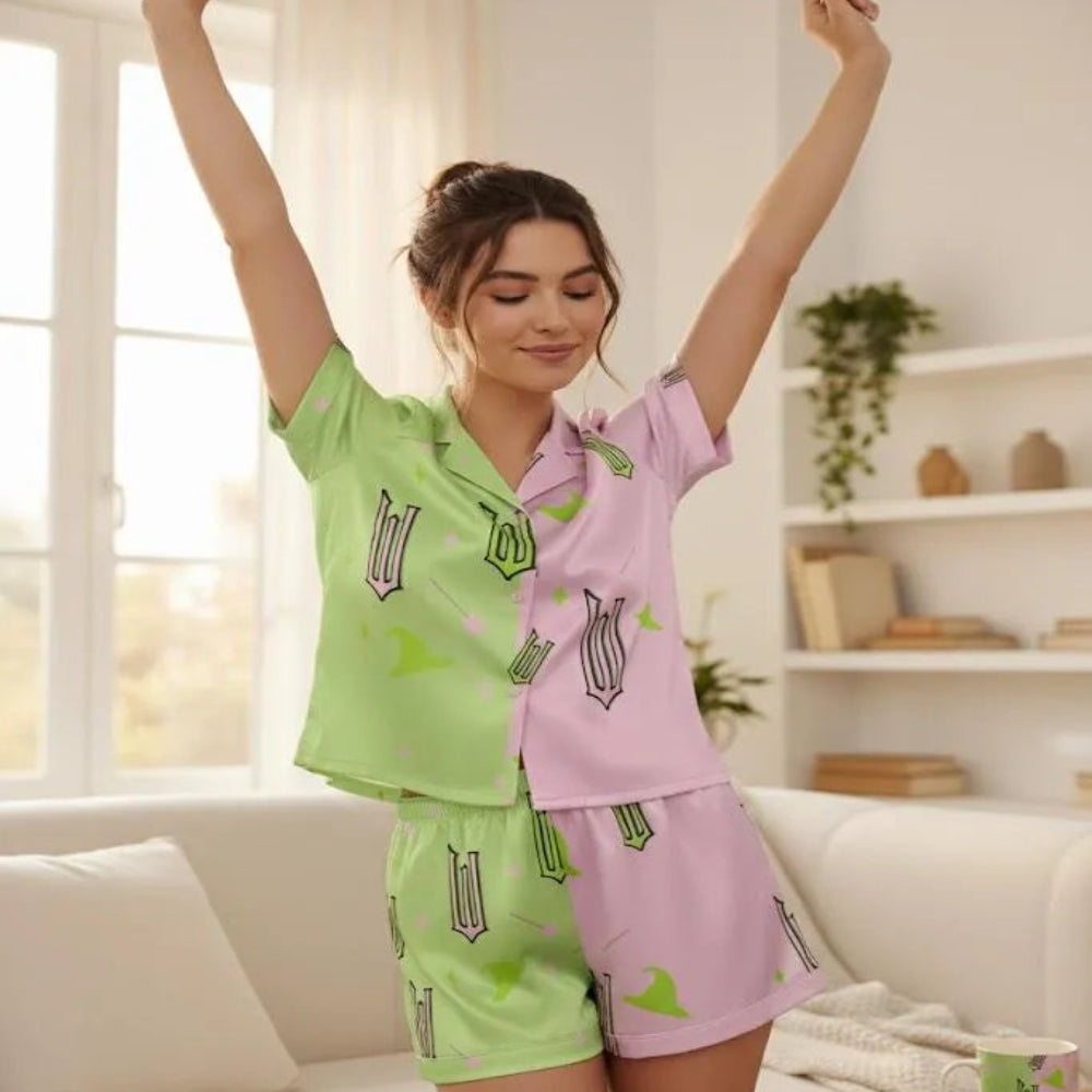 Stunning Back View Of Split Color Wicked Pajamas Luxurious Fabric
