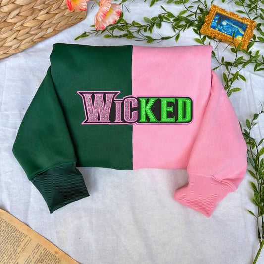 Wicked Two-Tone Sweatshirt Pink Green Embroidered Glitter Hoodie