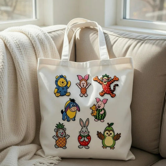ToteBag Decorated With Eight Winnie The Pooh Fruit Costume Patches