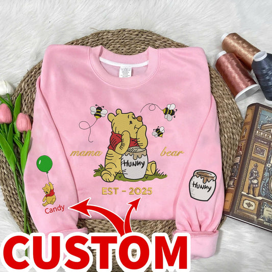 Pink Pooh Mama Bear Embroidered Sweatshirt Custom.