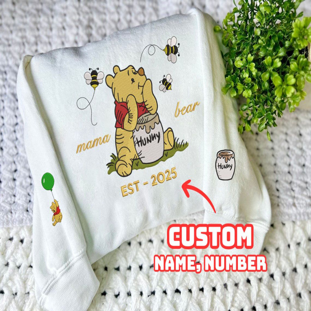 White Pooh Mama Bear Embroidered Sweatshirt.