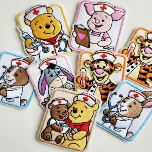 Close Up Of Pooh, Friends As Cute Nurse, Doctor Patches
