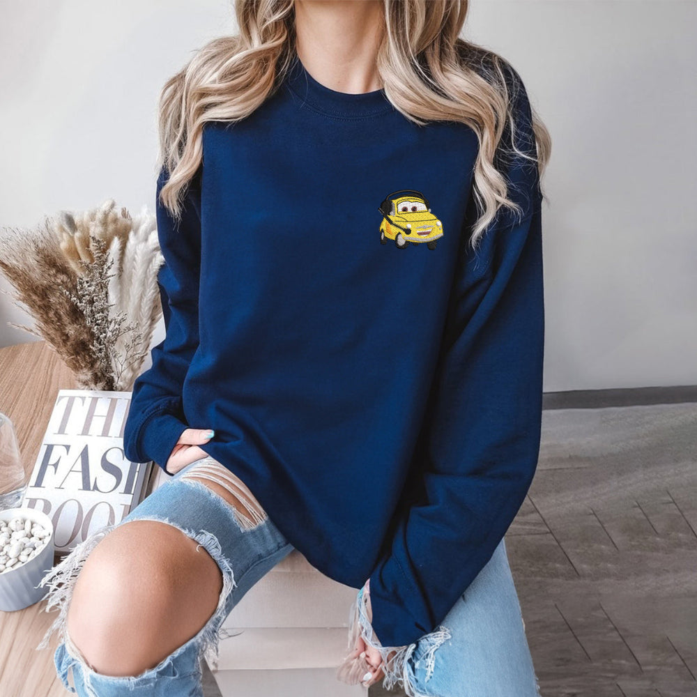 Navy Luigi Yellow Fiat Crewneck Cozy Model With Books