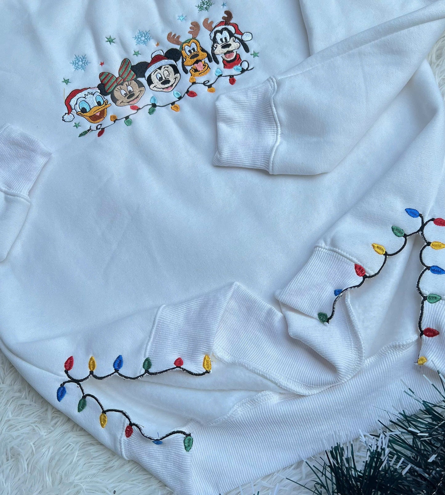 Disney Christmas Embroidered Sweatshirt, Mickey & Friends Holiday Lights Sweater, Cute Festive Embroidery Top, Cozy Winter Disney Gift ESE264