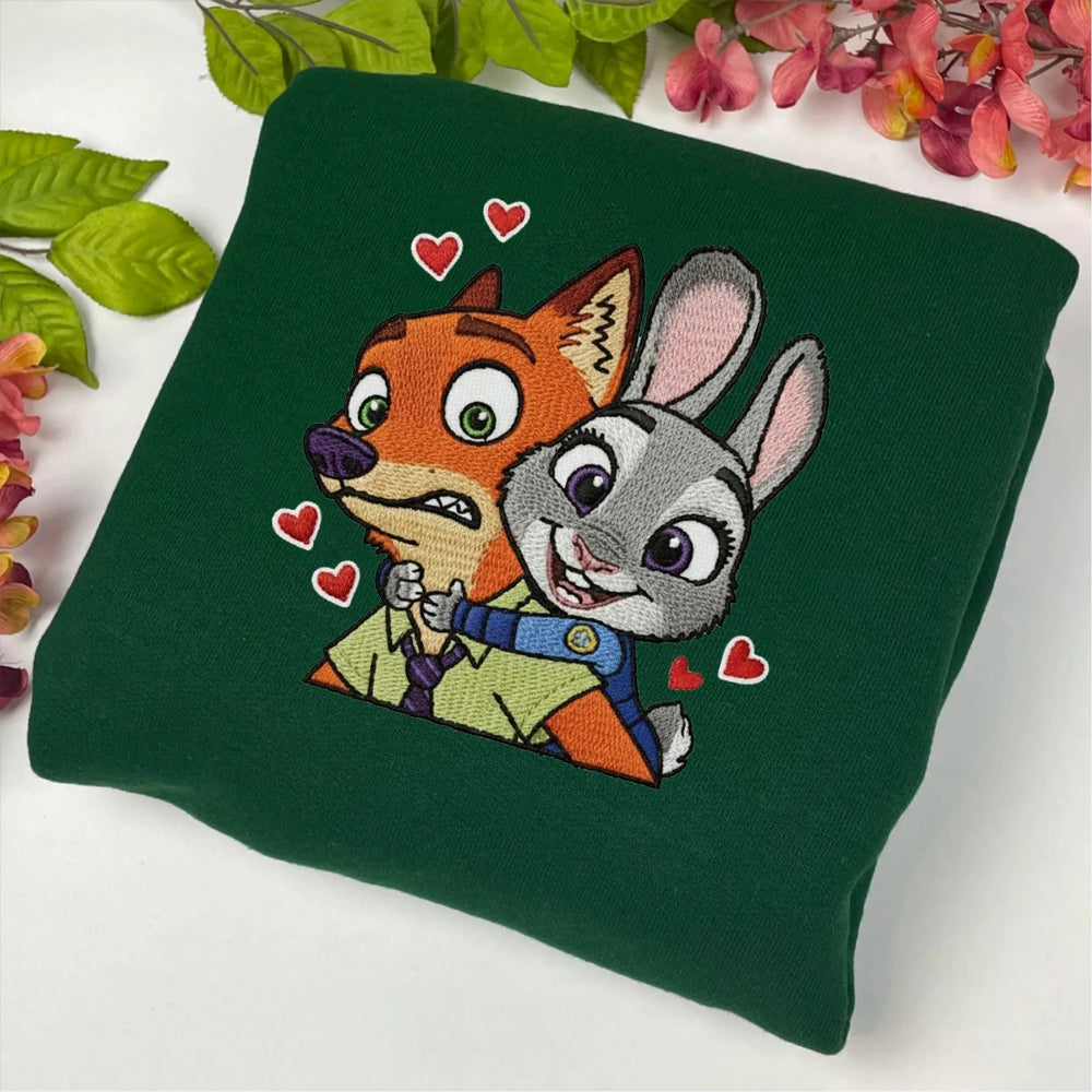 Zootopia Hoodie Featuring Embroidered Nick And Judy With Hearts